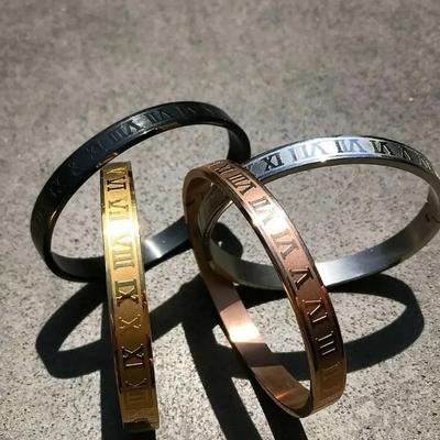 Herren- und Damen-Manschettenarmband, Edelstahlarmband mit römischen Ziffern, Hand Zirkon für Paare und Verliebte