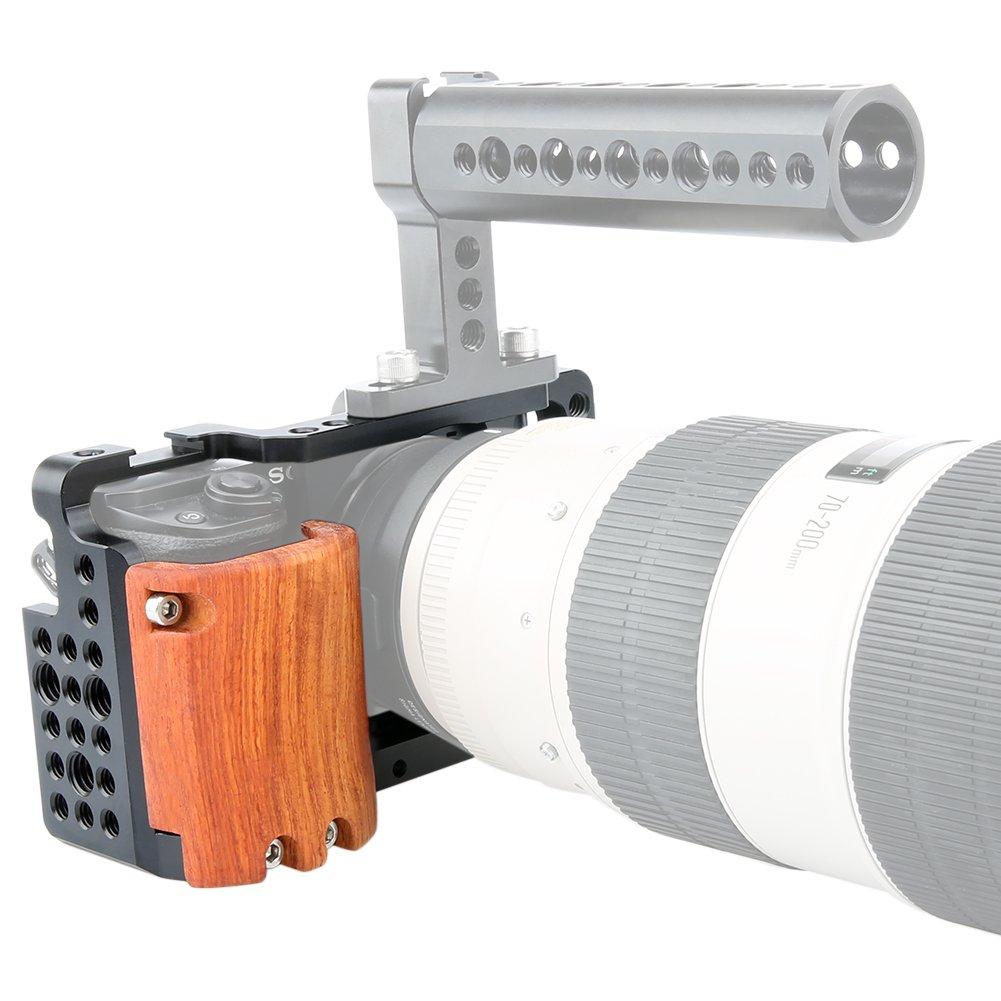 NICEYRIG Camera Cage with Wooden Handle for Sony A6000/A6300, Alpha 6000, ILCE-6000, and Alpha 6000 DSLRs, Lightweight, Easy to Mount, Durable - 109