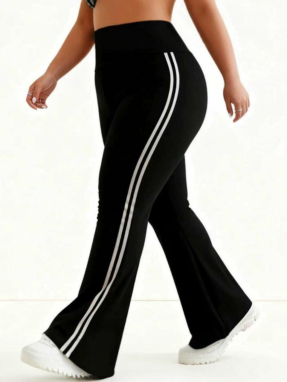 

Women s Soft Elastic Stripe Wide-Leg Yoga Flare Pants XXXL чёрный