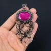 Lab-Created Ruby Gemstone Copper Wire Wrap Handmade Designer Pendant Jewelry Gift For Love