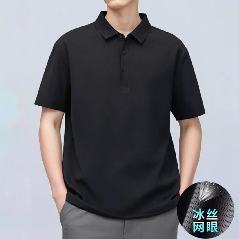 

Летняя футболка с коротким рукавом и отложным воротником для мужчин среднего возраста, повседневный тонкий топ, универсальный топ 5XL чёрный