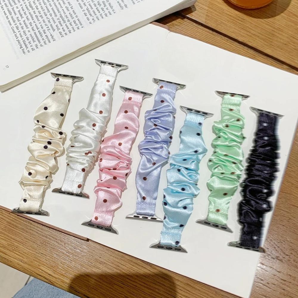 Rekbaar Scrunchie Polsbandje voor Apple Watch Series11 46mm Bandje Dames Polka Dot Garenstijl Lief Scrunchie voor iWatch10/8/7 38/41mm 42mm 44mm 45mm