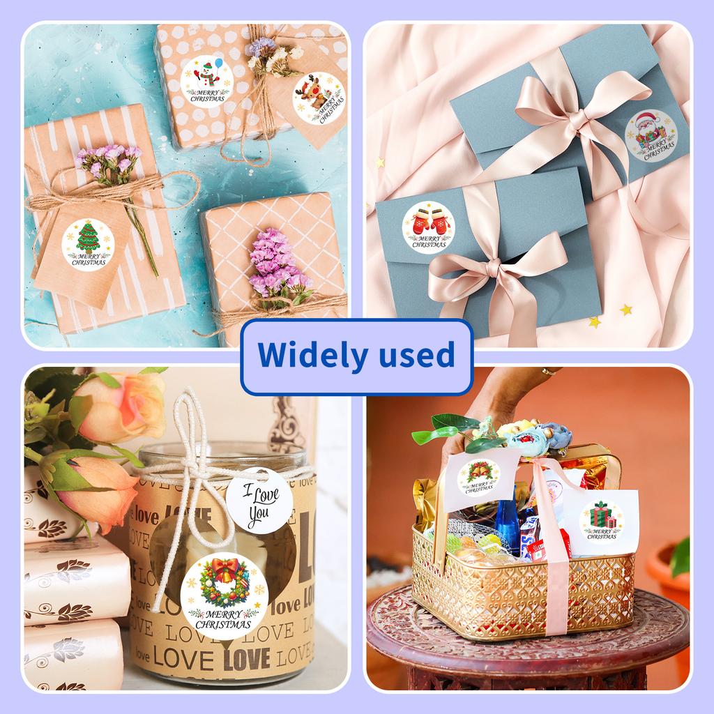 500/Pack Christmas Themed Stickers Roll Eight Designs including Christmas Trees And Snowmen Cartoon Sealing Decorative Stickers