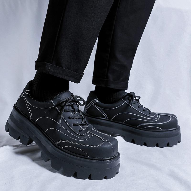 2024 new men's shoes spring and autumn casual big head high heel leather shoes heightening black youth small leather shoes 91151-R