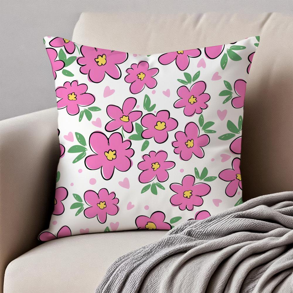 Fresh Small Daisy Floral Cushion Cover Pillowcase Antidustmite Invisible Zipper Short Plush Sofa Cushion
