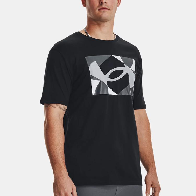Under Armour Logo Print Crew Neck Short Sleeve T-Shirt Men Tops Black 1370528-002