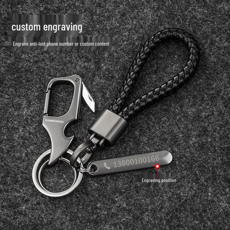 Men's Waist-Mounted Keychain with Box Cutter, Creative Key Ring, Anti-Lost Phone Number Tag Pendant