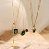 Women's Luxury Emerald Zircon Pendant Necklace, Stainless Steel Clavicle Chain