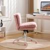 26.4 Inch Seat Office Chair, Artificial Rabbit Hair Home Office Chair with Metal Base, Adjustable Desk Chair Swivel Office Chair, Vanity Chair