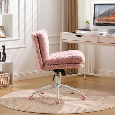 Swivel Office Chair 26.4 Inch Seat Chair, Artificial Rabbit Hair Home with Desk Metal Base, Adjustable Vanity (Cream)