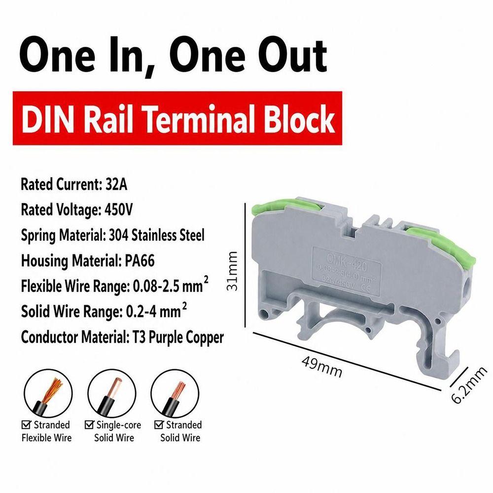 10Pcs CMK420 Din Rail Terminal Block 450V 32A Quick Splice Hub for Electronics Wiring