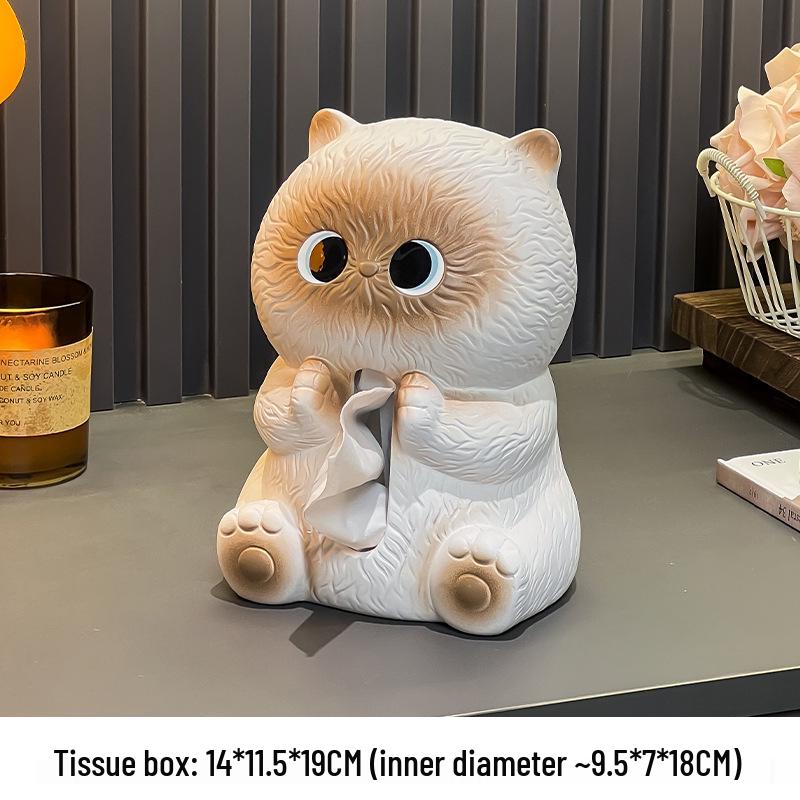 Ceramic Cartoon Cat Tissue Box: Creative High-End Napkin Holder for Living Room 