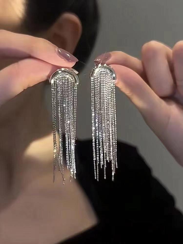 S925 Sterling Silver Sleek Tassel Earrings - Elegant, High-End, Versatile Design for Women