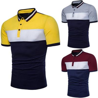 Men's Casual Patchwork Versatile Screw Neck Color Blocked Loose Short Sleeved Fashion Polo Shirt
