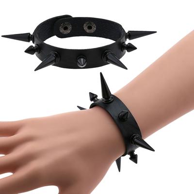 Fashion Black Rivet Gothic Punk Retro Pu Leather Street Dance Bracelet For Halloween Cosplay Party Birthday Lovers Gifts