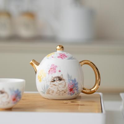 White Porcelain Cute Cat Teapot Cute Painted with Filter Hole Dragon Egg Pot High-grade Household Ceramic Kung Fu Tea Set