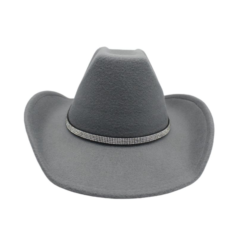 Fashionable Water Diamond Fedora Hat Western Cowboy Hat Wool Large Brim Upturned Versatile Hat Men Women Winter