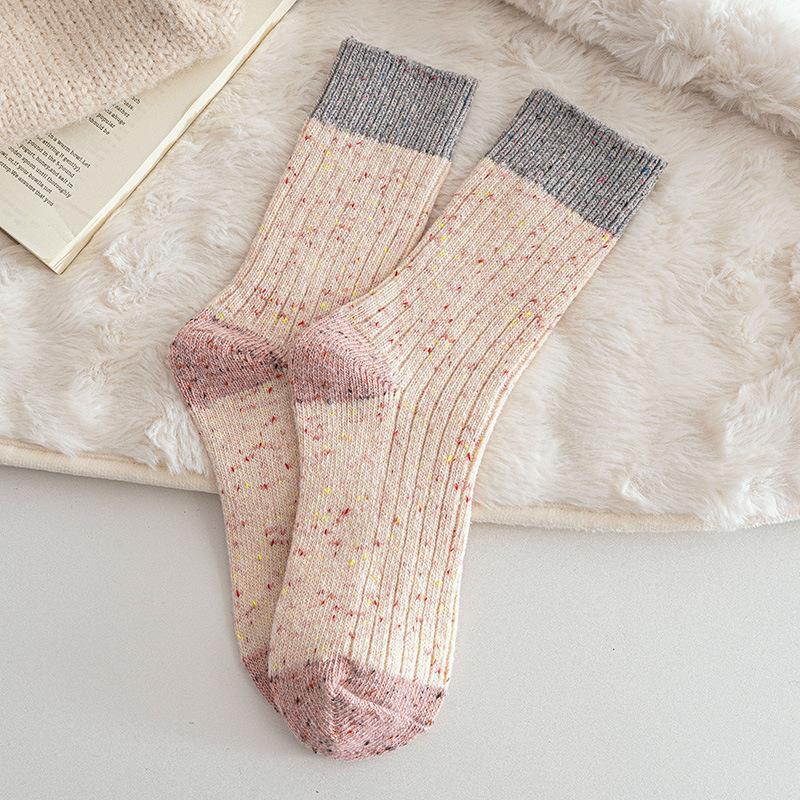 Winter and Autumn Wool Socks - Children's Mid-Calf Socks with Padding and Thickening for Warmth and Colorful Plush Socks for Women in Wool