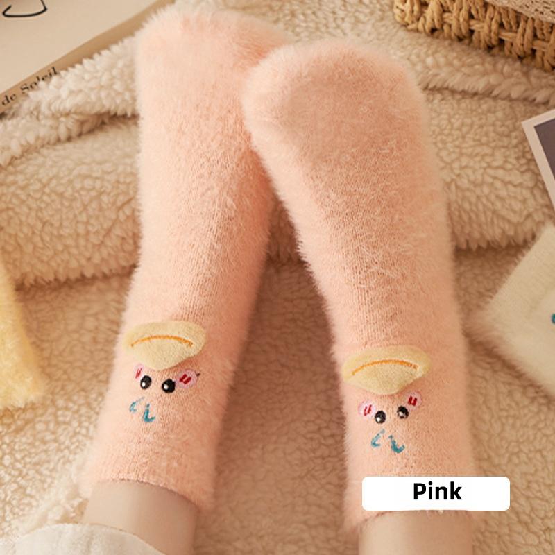 Cartoon Cute Japanese Thick Faux Mink Fur Women's Socks with Mid Length Socks Autumn and Winter Warm Floor Socks