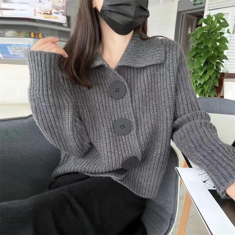 Korean Lazy Style Knit Cardigan for Women - Spring/Autumn 2025 Long Sleeve Loose Fashion with Big Buttons