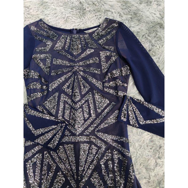 Export Li's Summer New Arrival Mesh See-through Heavy Embroidery Sequins Round Neck Slim-Fit Commute Hip Bag Elegant Dress