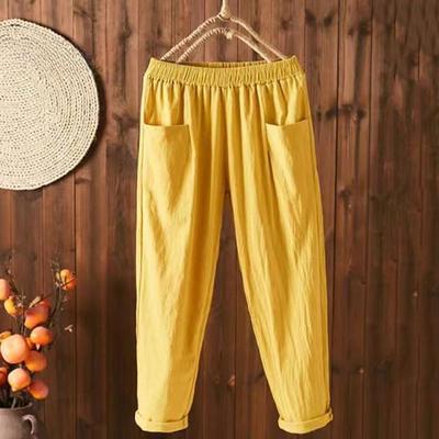 Women Wide Leg Harem Pants Cotton Linen Elastic Waist Baggy Trousers with Pockets