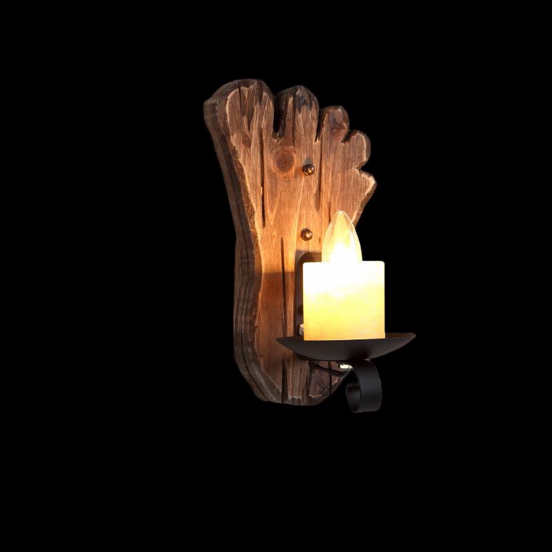 Industrial Wooden Wall Lamp with Footprint Alabaster Design