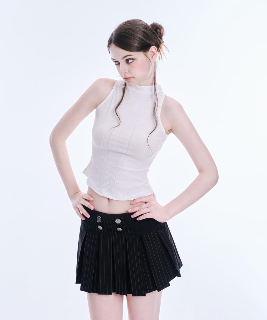 Akeumeseodeu Mock Neck Rib Sleeveless Top (White)