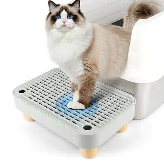 Cat Litter Box Step Stool with Catcher Ramp for Elderly Cats Mesh Tray Fits Most Litter Boxes 30 x 20 x 9 Cm for Small
