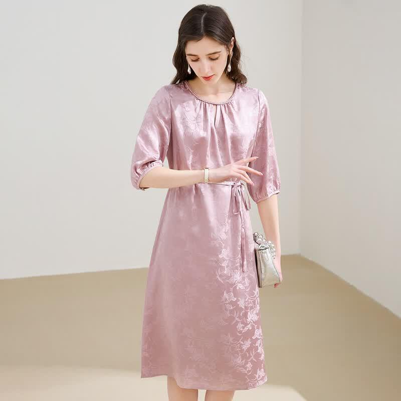 TUHUANG 19 Momme Silk Jacquard A-Line Dress