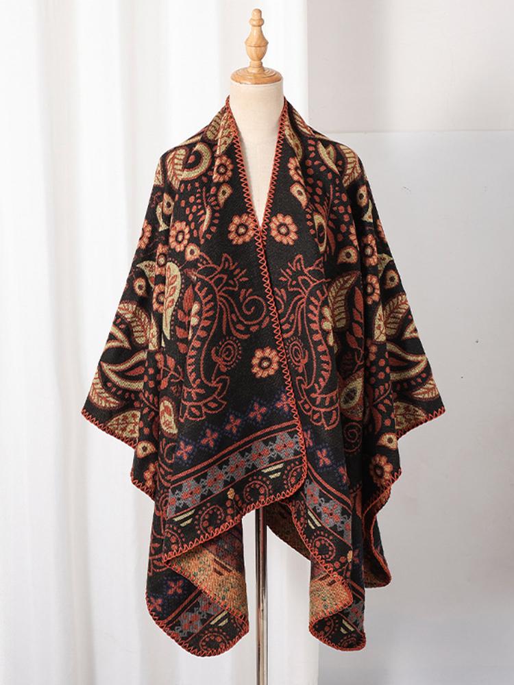 Winter Women Men Scarf Layers Poncho Retro Floral Print Wrap Shawl Scarve Capa Para Mujer Pashmina Cloak New Unisex Lady Male