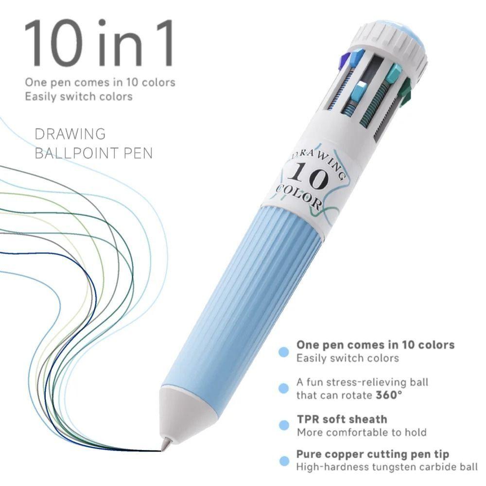 3Pcs/Box 10 Color Drawing Ballpoint Pen Retractable 0.8mm Colored Pens Colorful Multicolor Pens for Painting Study Marking