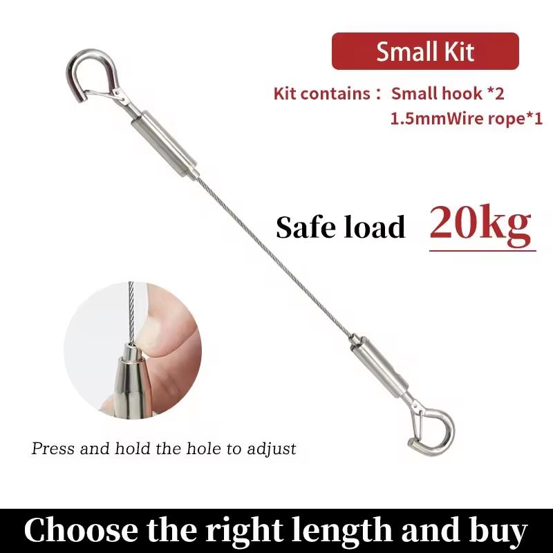 1.5mm/2mm/3mm stainless steel wire rope with adjustable spring hook, clothesline hanging rope