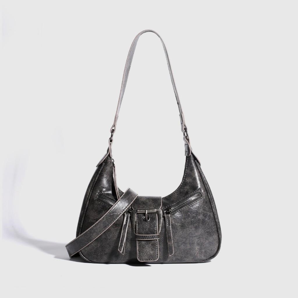 IELGY Ladies One-Shoulder Underarm Bag Retro Motorcycle Cross-Body Crescent Bag