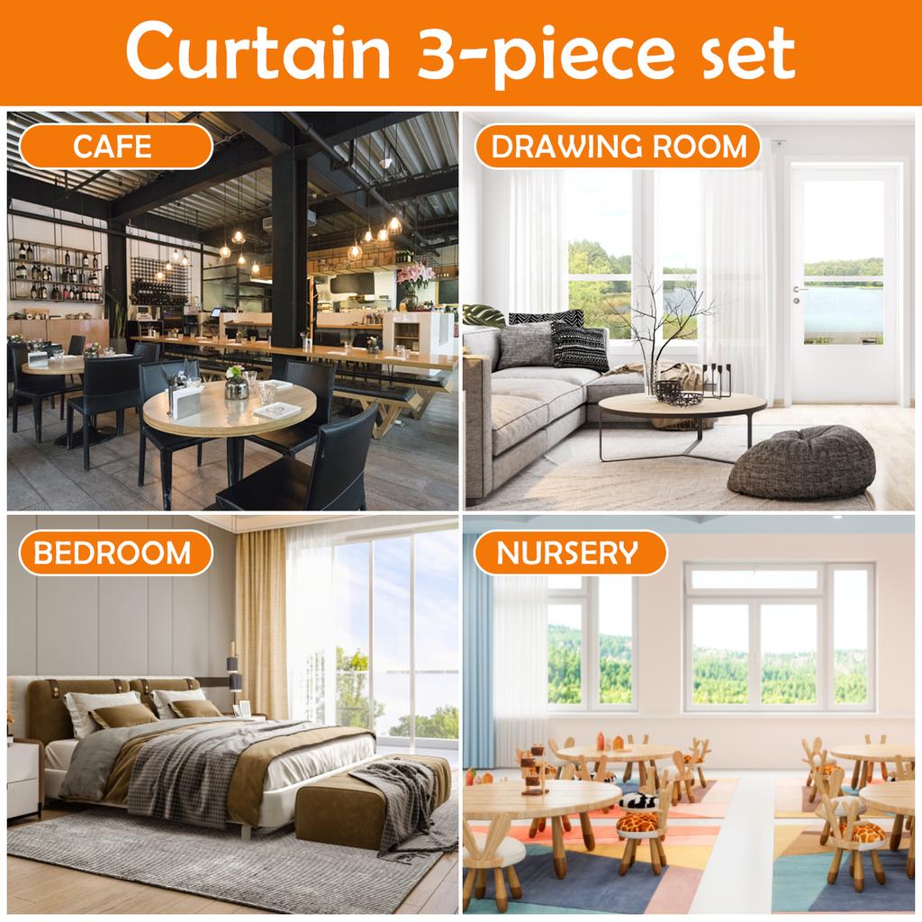 3-teilige Vorhänge mit Volant und waschbaren Raffrollos Sonnenblumen-Vorhangset mit lichtfilternden Polyestervorhängen für Heim-Küchendekor