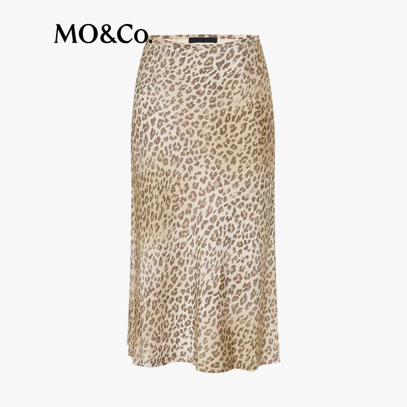 MO&Co. Leopard Print Silk A-Line Midi Skirt
