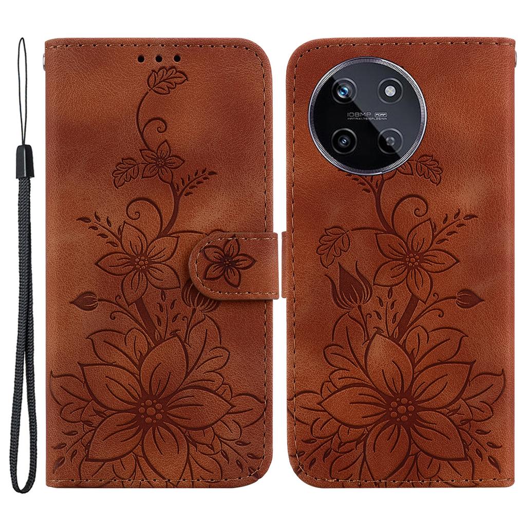 For Realme 11 4G (159.9x73.3x7.95mm) Wallet Leather Phone Case Flower Pattern
