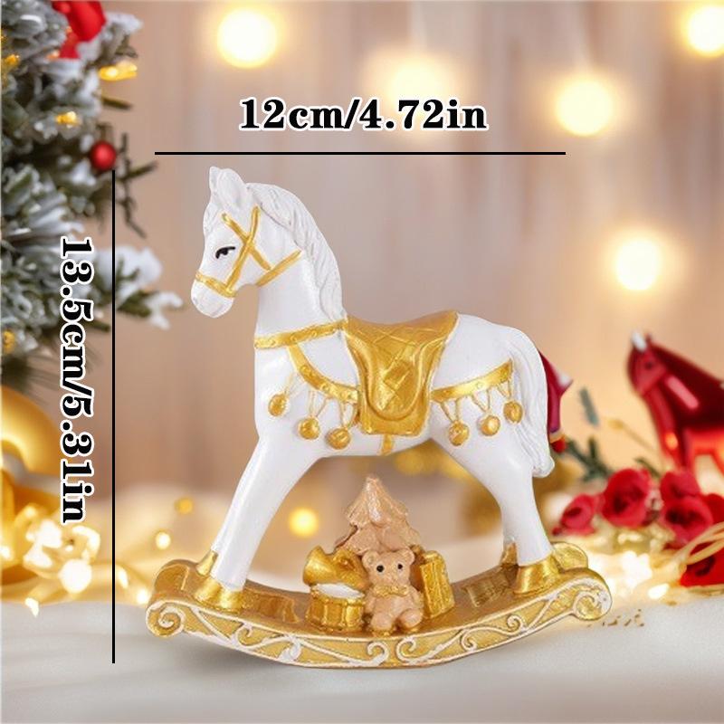 Resin Rocking Horse Christmas Ornament Home Figurine Table Decor Living Room Shelf Accent Gift For Friends And Women Festive