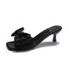 Designer Bow Women High Heels Slippers Fashion Slingback Sandals Pumps  Summer New Slides Square Toe Shoes Women Flip -Flops