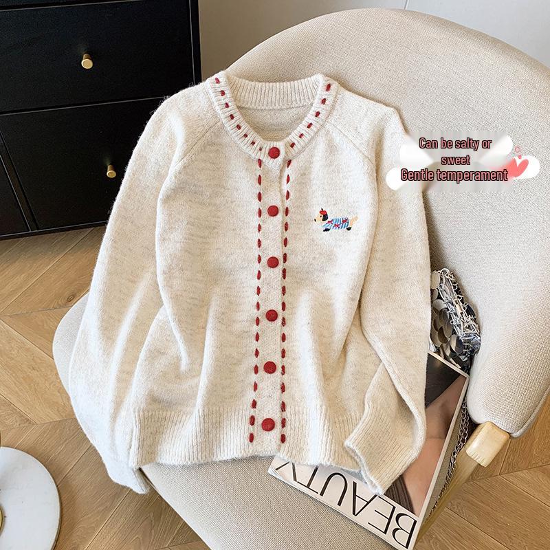 Apricot Women's Thickened Knitted Cardigan - Round Neck, Soft Sweater Coat for Autumn & Winter 2025.