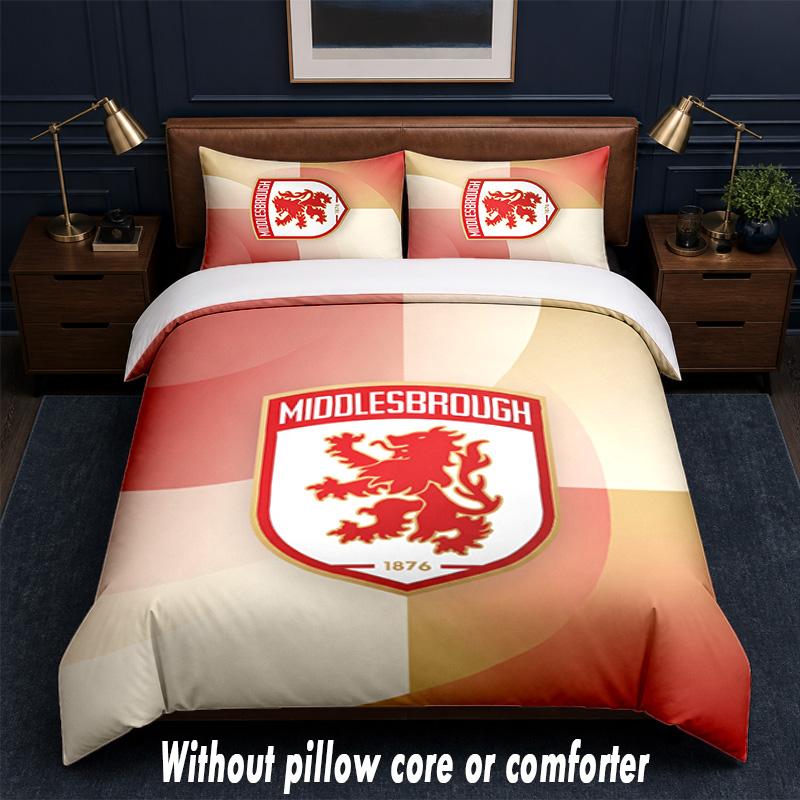 Set Biancheria da Letto Design Middlesbrough FC 1 Copripiumino + 2 Federe Morbido Traspirante Biancheria da Letto per la Casa