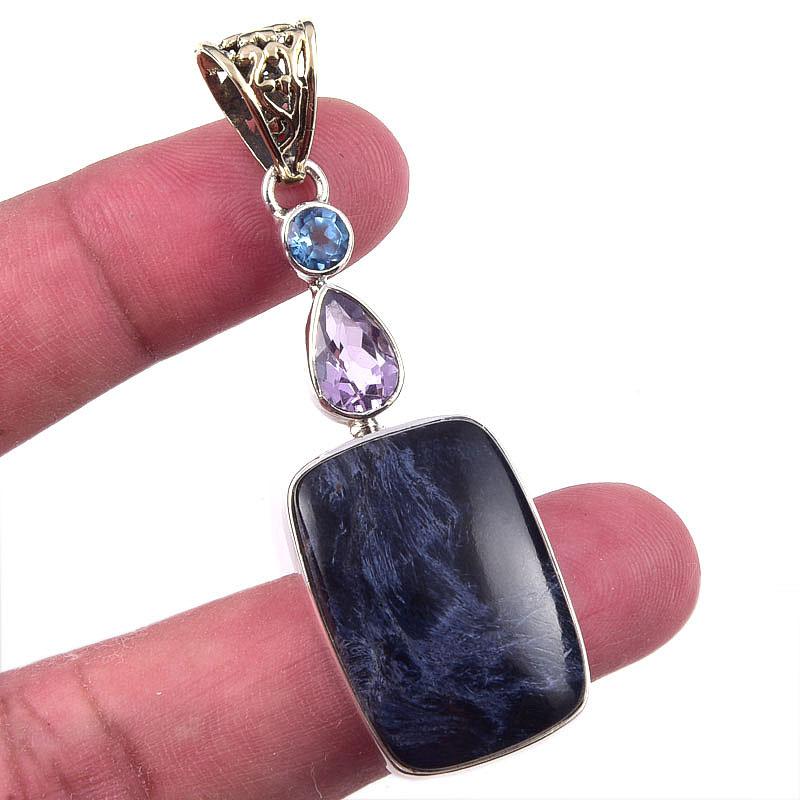 

Natural Pietersite,Pink Amethyst Gemstone 925 Solid Silver Pendant 2.50 s8M66