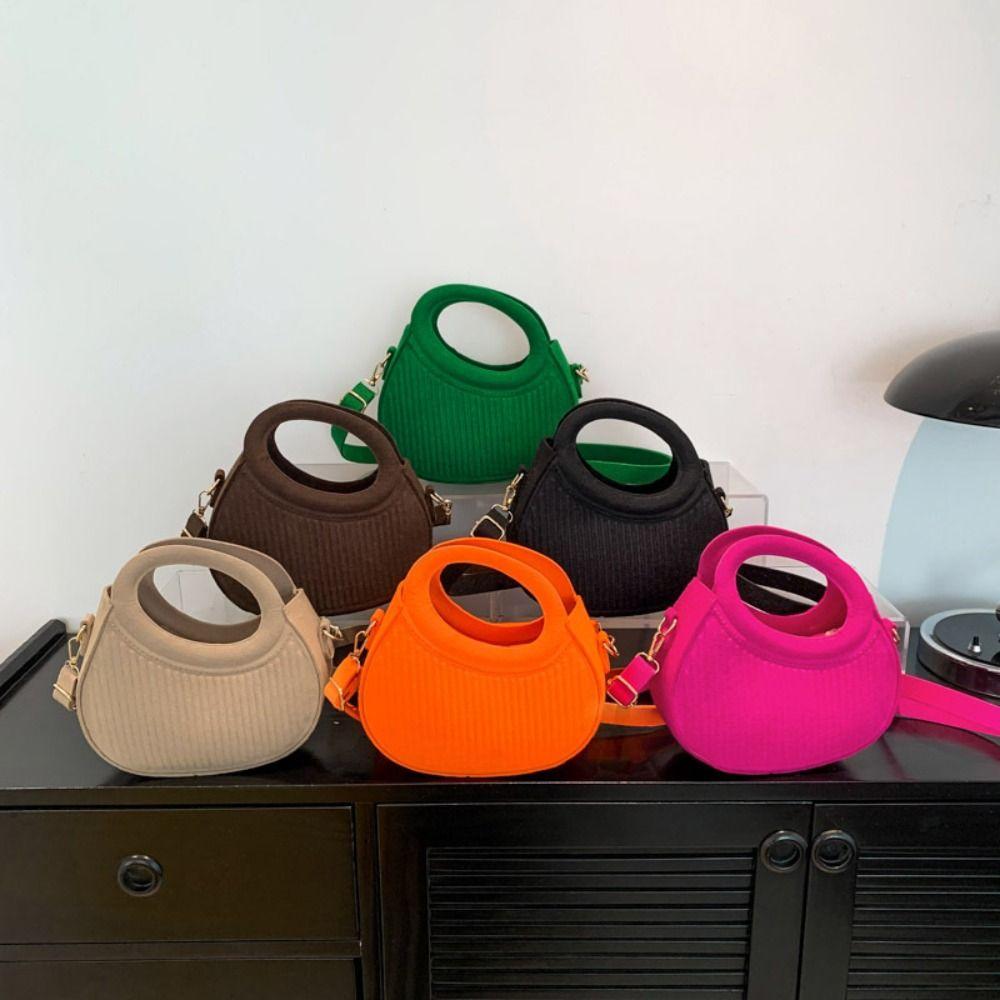 PU Leather Hobos Handbag Half Moon Bag Pleated Shoulder Bag Ins Felt Crossbody Bag Shopping