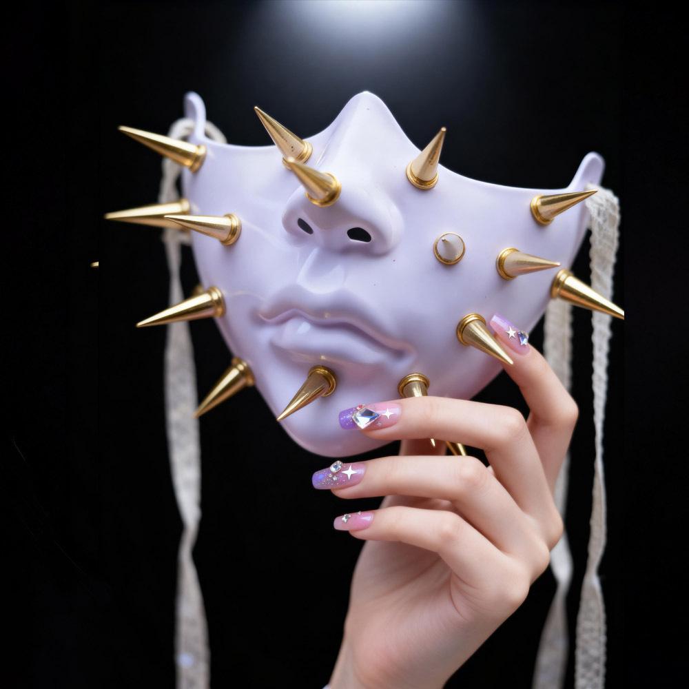 

Women Men Cyberpunk Studded Mask Cosplay Mechanical Style Punk Half Face Masks Carnival Halloween Dress Up Party Costume Props