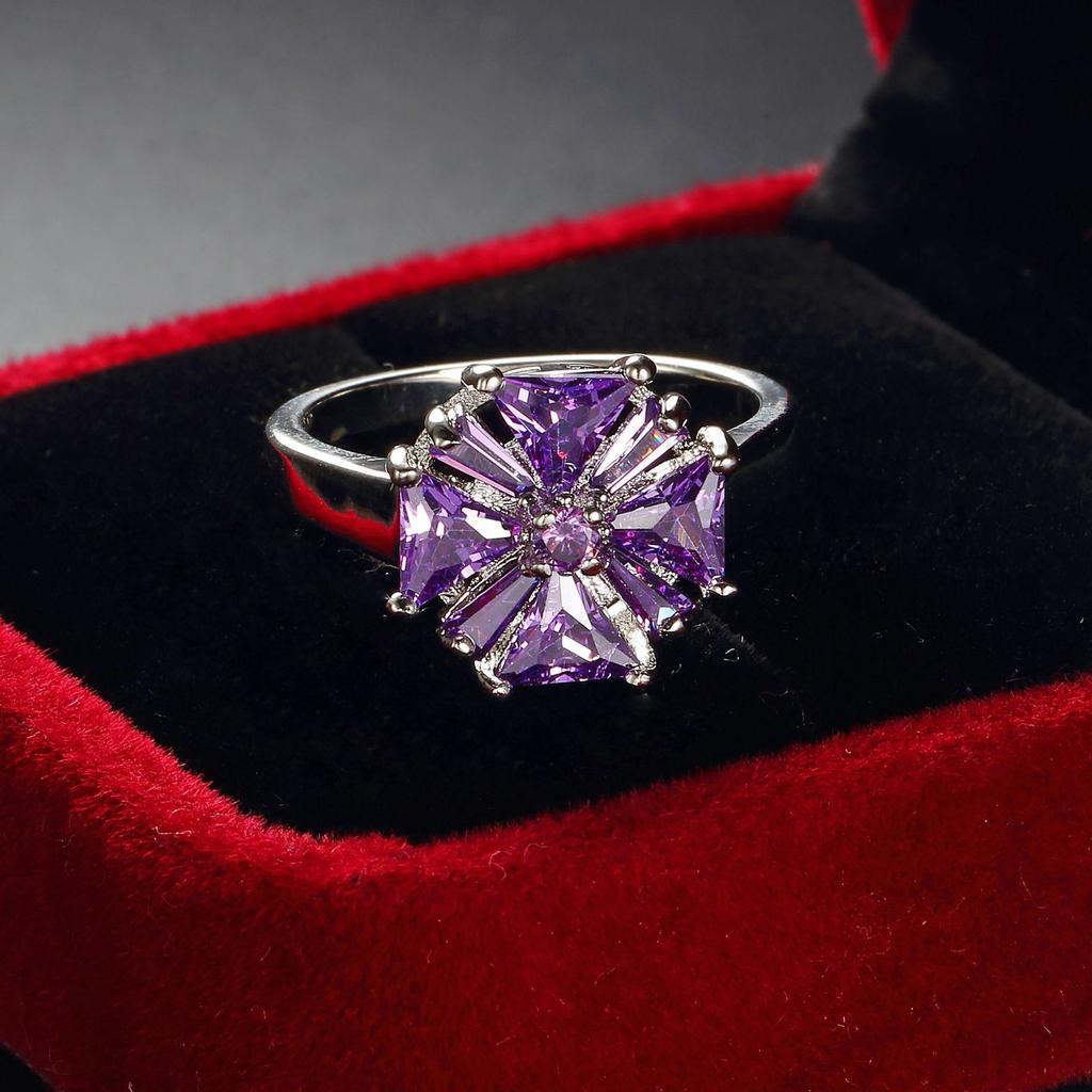 SODROV Purple Zircon Creative Flower Design Ring