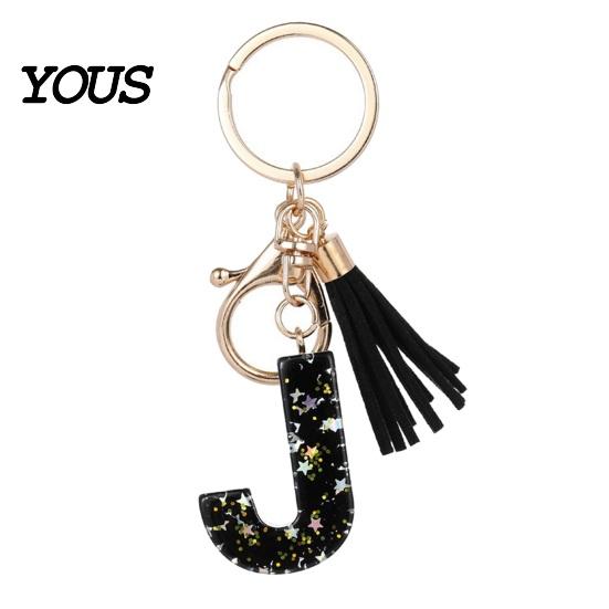 Lightweight Keychain Pendant, Sequins Star Letter A-Z Charm with Tassel, Gift Alphabet Initial Metal Keyring for Handbag Backpack Bag