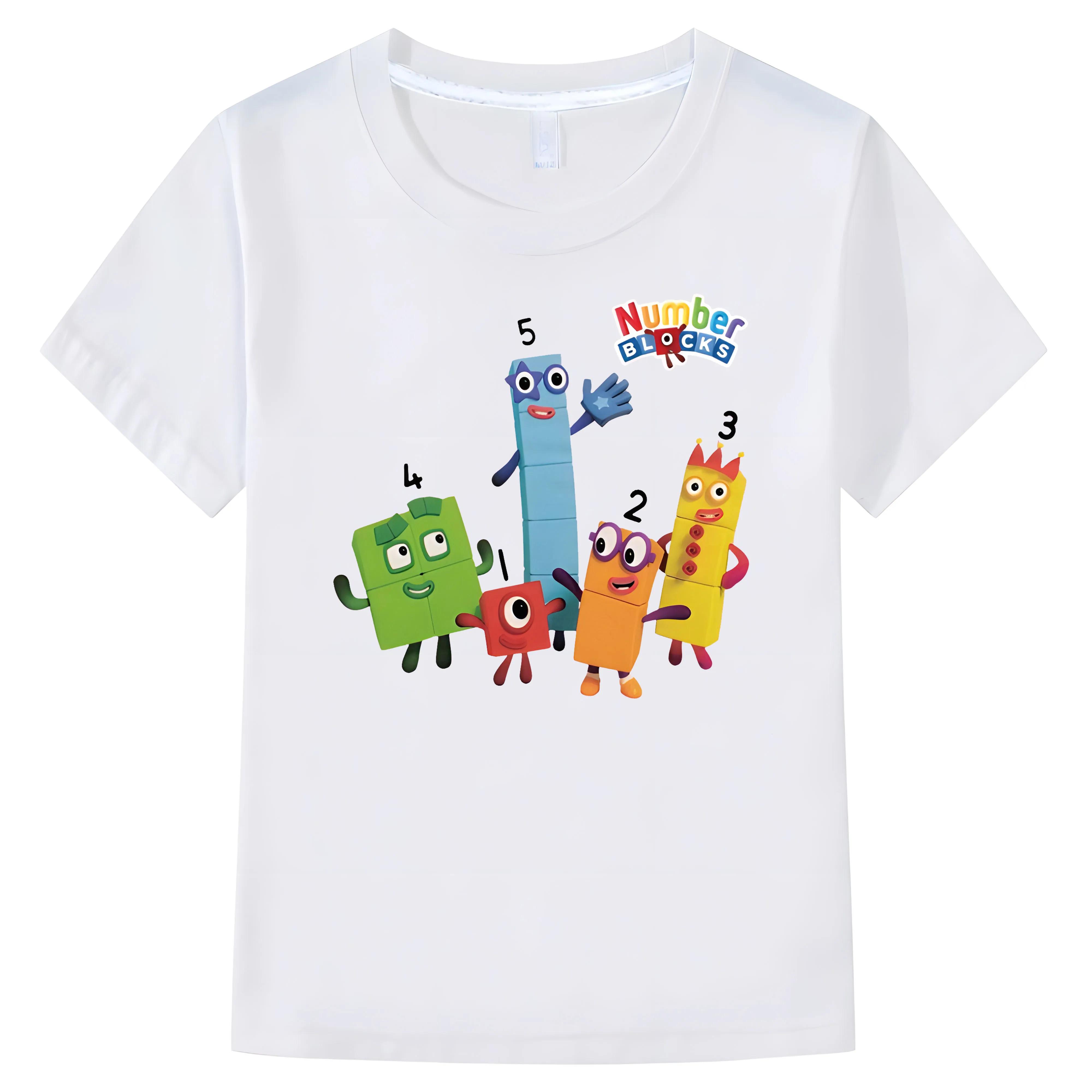 

Футболка с принтом NumberBlocks, топы с героями мультфильмов, хлопковые короткие футболки с рисунком аниме, цельная футболка y2k для детей, мальчиков 10 лет, детская одежда для девочек 100 белый