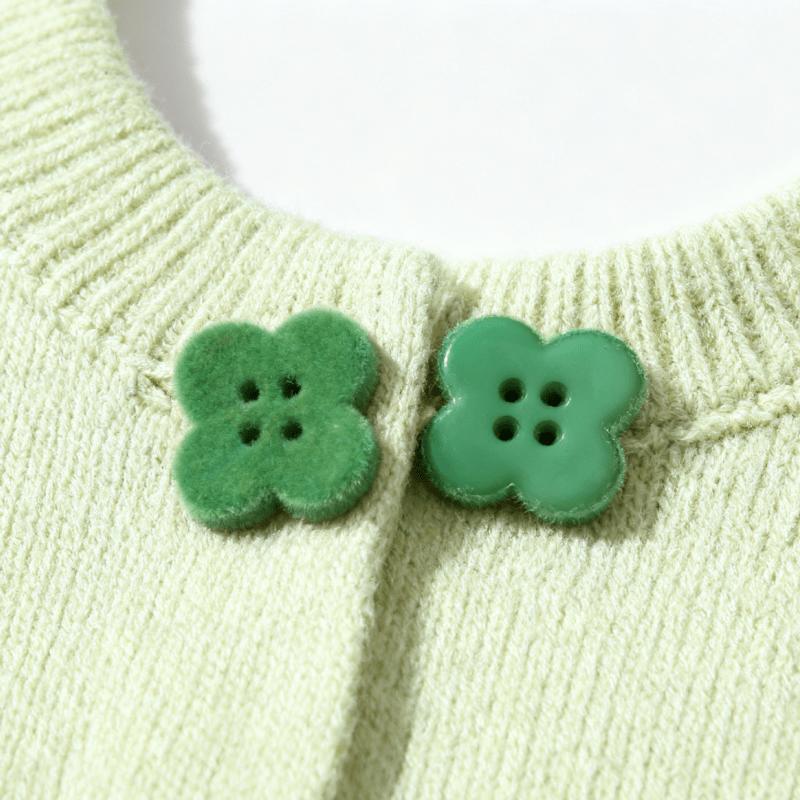 5pcs Fashion Lucky Clover Four-Leaf Clover Shaped Four-Eye Velvet Button Suitable for Winter Coat Fleece Clothing Sewing Decorat