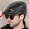 British Style Solid Color Forward Peaked Cap Korean Style Hat Leather Flat Cap Men Beret Hat