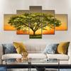 5 Panels Tree Posters Canvas Prints Sunset Painting Wall Art Pictures for Living Room Bedroom Study Landscape Modern Home Decor
